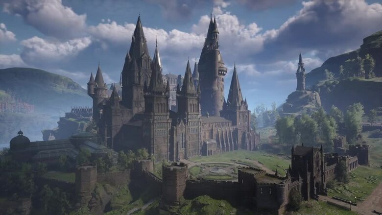 Hogwarts Castle, fully realized for the first time.  (PS4 and PS5 footage screenshots)