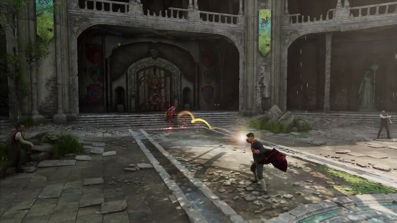 Spell-based combat vs. a skilled magical opponent. (Screenshots from from PS4 and PS5 footage)