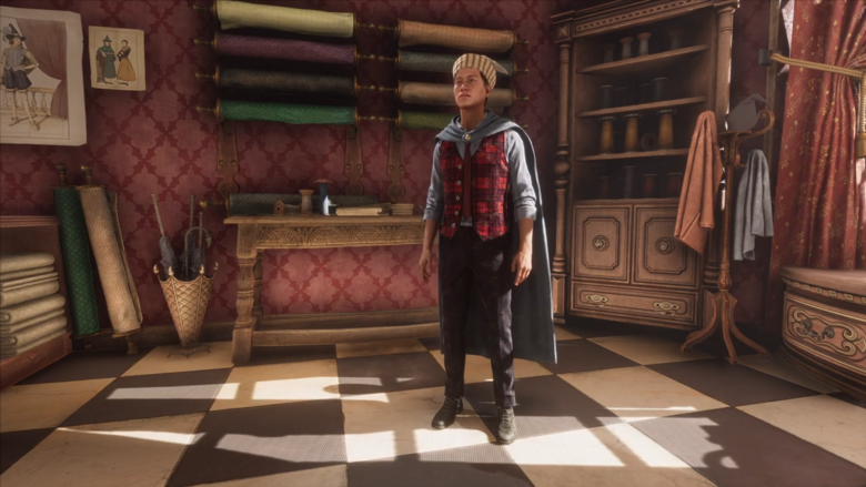 A handful of clothing choices available for players to purchase in Hogwarts Legacy.  (PS4 and PS5 footage screenshots)