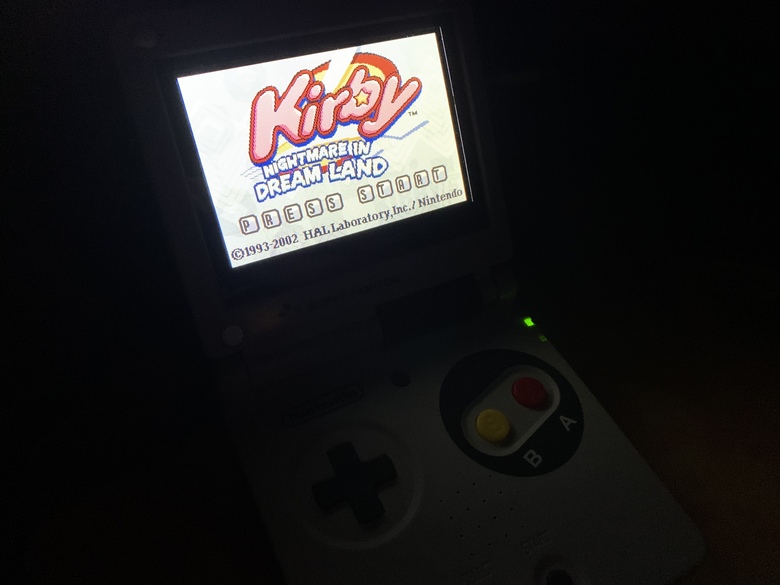 A GBA 101 model screen in total darkness.