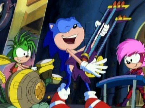 (From Left to Right) Manic and his Drums, Sonic and his Guitar, and Sonia and her Keyboard.