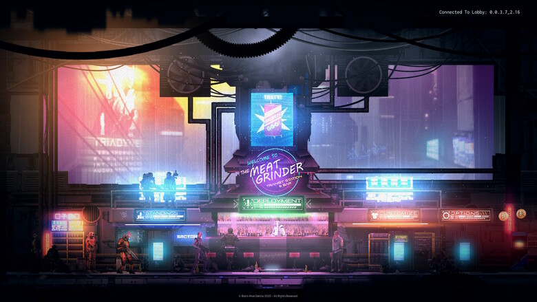 The undeniably cyberpunk-themed hub world.