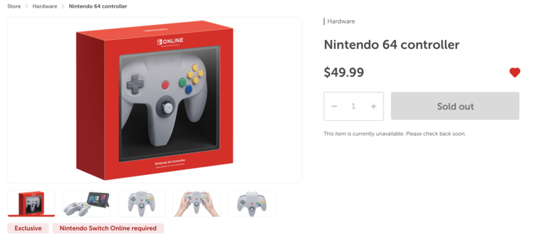 The N64 wireless controller, only for NSO Members, STILL out of stock on 2/27/23