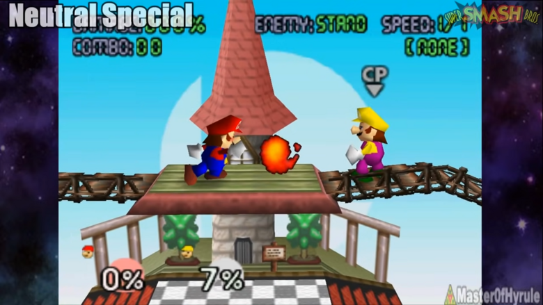 The neutral special is a fire-ball projectile (Literally!) derived from his iconic fire flower powerup in the Mario series.