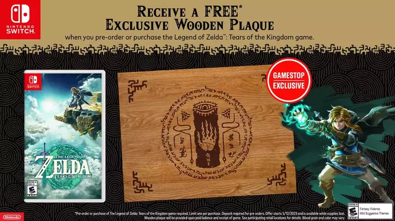 GameStop offering a wooden plaque with Zelda: Tears of the Kingdom pre-orders
