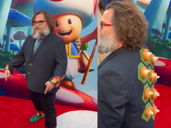 Jack Black wears a one-of-a-kind Bowser suit to the Super Mario Bros. movie premiere