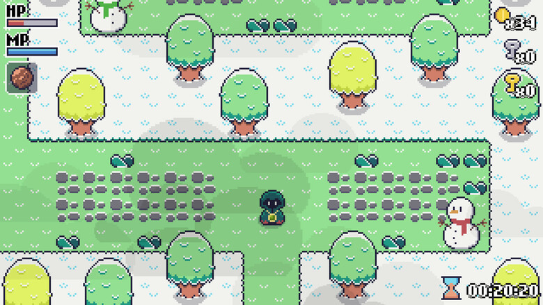 The snowy second area, featuring a cute snowman.