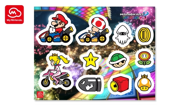 Mario Kart 8 Deluxe Vinyl Sticker Sheet available via My Nintendo