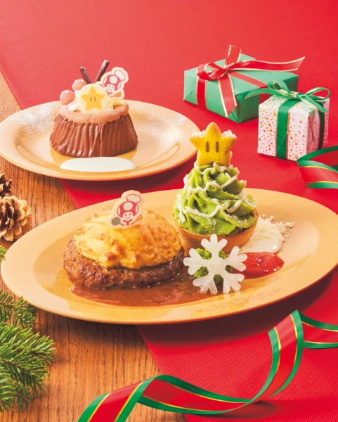 New food at Toad's Cafe includes Gratin Hamburger Steak & Mashed Potato Tree and Chef's Special Stump Cake ~Chocolate~