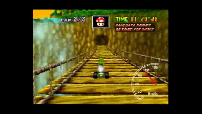 N64 DK's Jungle Parkway: One of my bigger shames with this list is being unable to work in a Jungle track anywhere. DK’s Jungle Parkway was one of my first choices but, when I realized I had picked too many difficult tracks, I needed to cut it. The ramp over the water is BEGGING to have a glider section placed there.