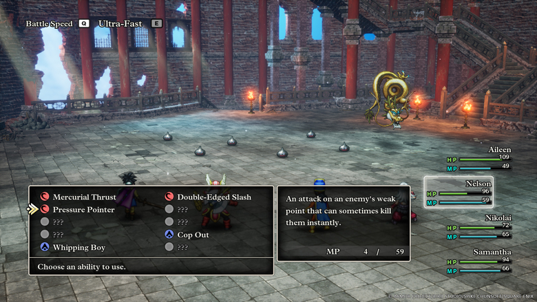 A look at the game's abilities menu in combat.
