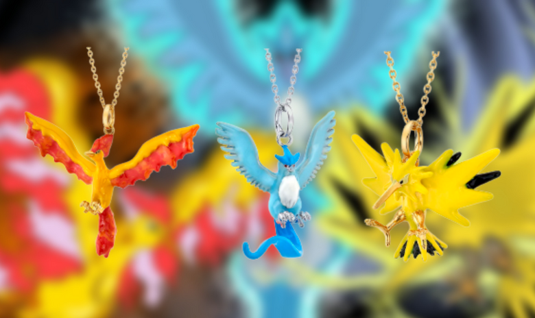 Pokémon Center × RockLove Articuno, Zapdos, and Moltres necklaces available