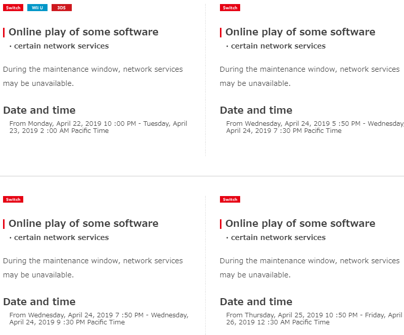 nintendo switch online maintenance