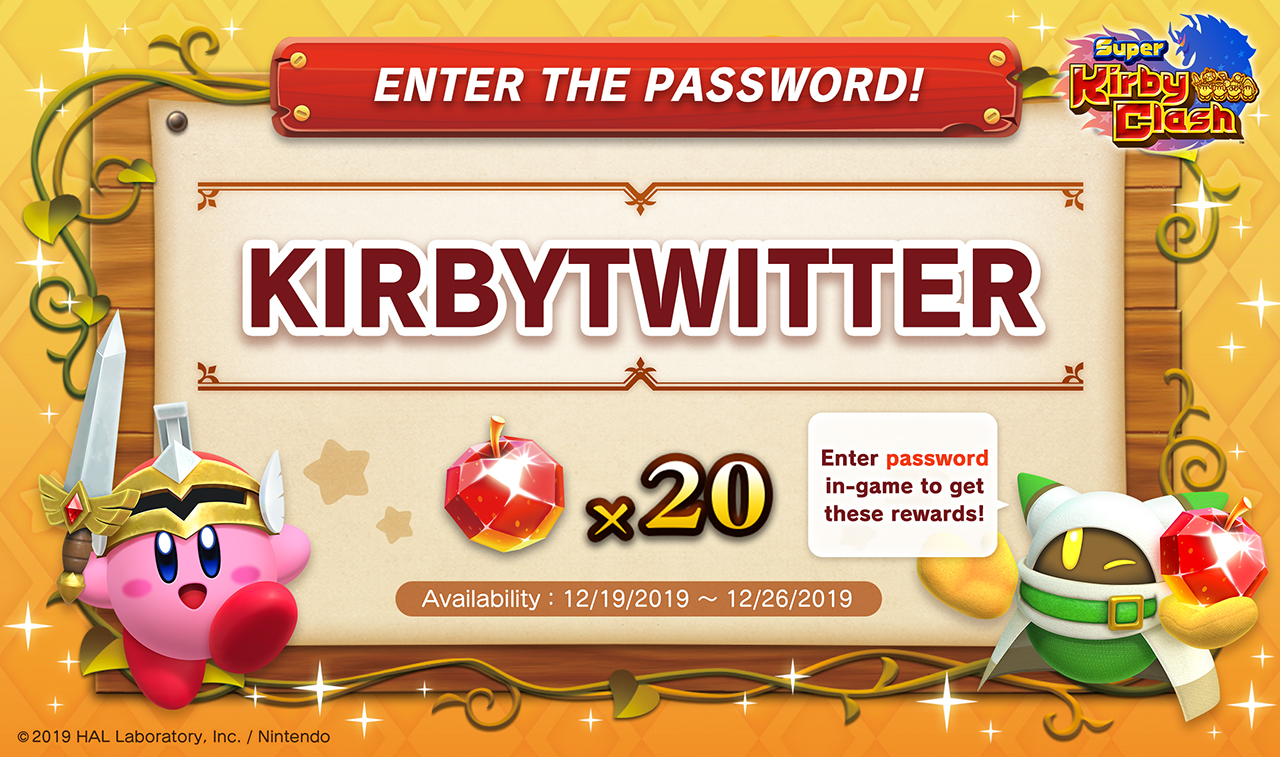 Super Kirby Clash special password shared to celebrate a Twitter